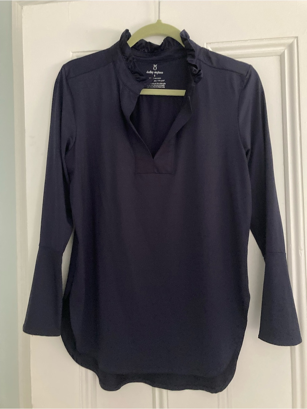 Dudley Stephens Ruffle-Neck Tunic, Navy, Small